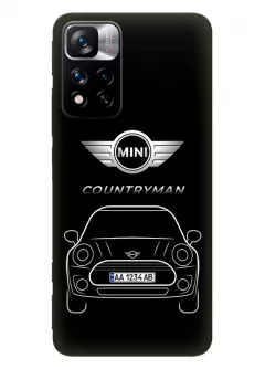 Бампер для Redmi Note 11 Pro+ из силикона - Mini Мини логотип и автомобиль машина Countryman вектор-арт с номерным знаком