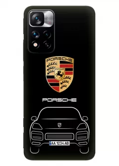 Редми Нот 11 Про+ чехол силиконовый - Porsche Порше Порш логотип и автомобиль машина Cayenne Macan вектор-арт кроссовер внедорожник с номерным знаком