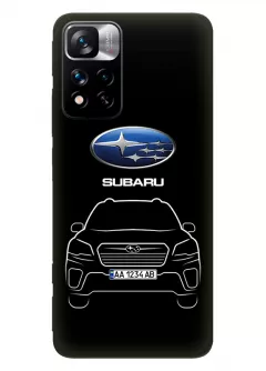 Редми Нот 11 Про+ чехол из силикона - Subaru Субару логотип и автомобиль машина Forester Outback XV Ascent Tribeca вектор-арт кроссовер внедорожник с номерным знаком