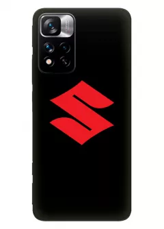 Чехол для Редми Нот 11 Про+ из силикона - Suzuki Сузукі красный логотип крупным планом вектор-арт
