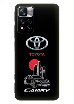 Чехол для Редми Нот 11 Про+ из силикона - Toyota Тойота логотип и автомобиль машина Camry вектор-арт купе седан