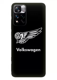 Бампер для Редми Нот 11 Про+ из силикона - Volkswagen Фольксваген белый логотип крупным планом и название вектор-арт 