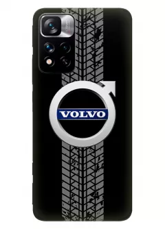 Наладка для Редми Нот 11 Про+ из силикона - Volvo Вольво классический логотип крупным планом и следы шин колеса
