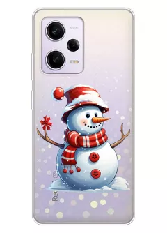 Прозрачный силикоовый чехол для Redmi Note 12 Pro+ - Новогодний снеговик