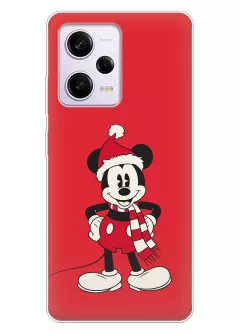 Чехол для Redmi Note 12 Pro+ - Микки Маус в новогодней шапке