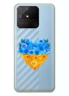 Патриотический чехол Realme Narzo 50a с рисунком сердца из цветов Украины