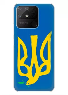 Чехол на Realme Narzo 50a с сильным и добрым гербом Украины в виде ласточки