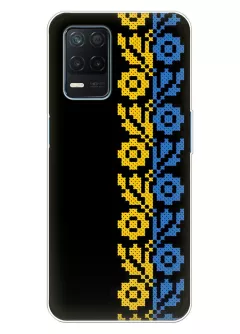 Чехол на Realme V13 5G с патриотическим рисунком вышитых цветов