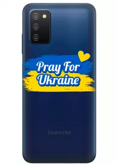Чехол для Samsung A02s "Pray for Ukraine" из прозрачного силикона