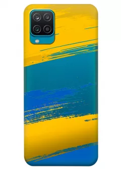 Чехол на Samsung A12 из прозрачного силикона с украинскими мазками краски
