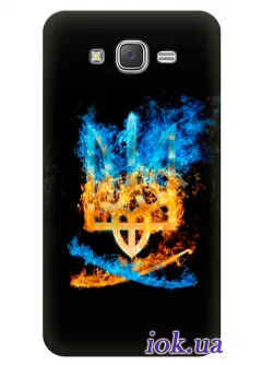 Чехол для Galaxy J3 - Герб Украины в огне