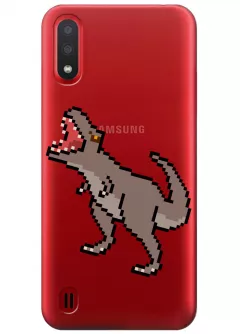 Прозрачный чехол для Galaxy M01 - Пиксельный динозавр