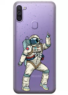 Прозрачный чехол для Galaxy M11 - Веселый космонавт