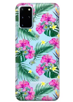 Прозрачный чехол для Galaxy S20+ - Тропические цветы
