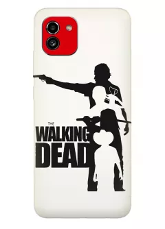 Чехол-накладка для Самсунг А03 из силикона - Ходячие мертвецы The Walking Dead название с главными героями в черно-белом стиле вектор-арт белый чехол