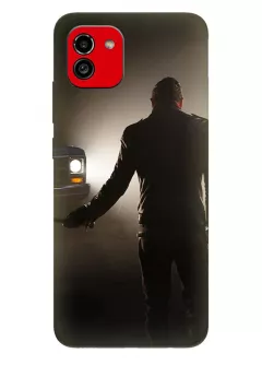 Чехол-накладка для Самсунг А03 из силикона - Ходячие мертвецы The Walking Dead Ниган Смит Джеффри Дин Морган в сопротивлении ночью внедорожнику