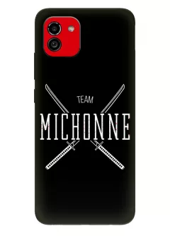 Чехол-накладка для Самсунг А03 из силикона - Ходячие мертвецы The Walking Dead White Michonne Team Logo черный чехол