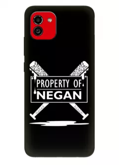 Чехол-накладка для Самсунг А03 из силикона - Ходячие мертвецы The Walking Dead Property of Negan White Logo черный чехол