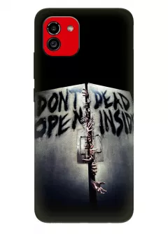 Чехол-накладка для Самсунг А03 из силикона - Ходячие мертвецы The Walking Dead Dont Dead Open Inside зомби прорываются в здание черный чехол