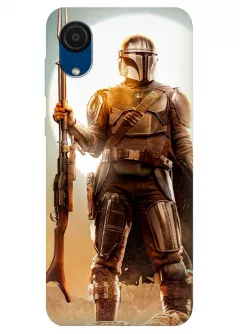 Бампер для Гелекси А03 Кор из силикона - Мандалорец Звездные войны Star Wars The Mandalorian Джанго Фетт Jango Fett с ружьем на фоне солнца