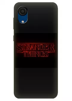 Чехол-накладка для Гелекси А03 Кор из силикона - Очень странные дела Stranger Things красное название крупным планом черный чехол
