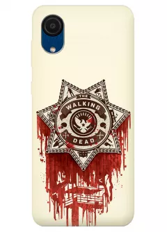 Чехол-накладка для Гелекси А03 Кор из силикона - Ходячие мертвецы The Walking Dead логотип в виде значка шерифа в крови желтый чехол