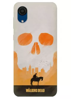 Чехол-накладка для Гелекси А03 Кор из силикона - Ходячие мертвецы The Walking Dead главный герой на коне на фоне заброшенного мегаполиса c небом в виде черепа