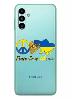 Чехол на Samsung A13 5G с патриотическим рисунком - Peace Love Ukraine