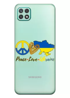 Чехол на Samsung A22 5G с патриотическим рисунком - Peace Love Ukraine