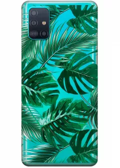 Чехол из прозрачного силикона на Galaxy A51 с тропическими листьями