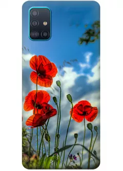 Чехол на Galaxy A51 с нежными цветами мака на украинской земле