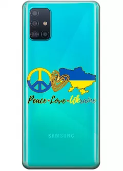 Чехол на Samsung A51 с патриотическим рисунком - Peace Love Ukraine