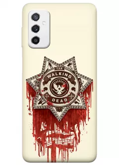 Чехол-накладка для Самсунг М52 из силикона - Ходячие мертвецы The Walking Dead логотип в виде значка шерифа в крови желтый чехол