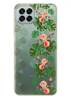 Чехол на Samsung Galaxy M53 5G с картинкой на прозрачном силиконе - Тропические листья