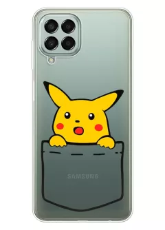 Самсунг М53 чехол Pokemon Пикачу в кармане из прозрачного силикона