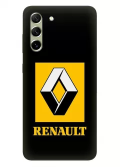 Гелекси С21 ФЕ чехол силиконовый - Renault Ренаулт Рено желтый логотип крупным планом и название вектор-арт на черном фоне черный чехол