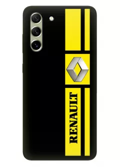 Гелекси С21 ФЕ чехол силиконовый - Renault Ренаулт Рено классический логотип и желтая вертикальная лента вектор-арт на черном фоне черный чехол