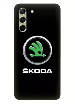 Гелекси С21 ФЕ чехол силиконовый - Skoda Шкода классический логотип крупным планом и название на черном фоне черный чехол
