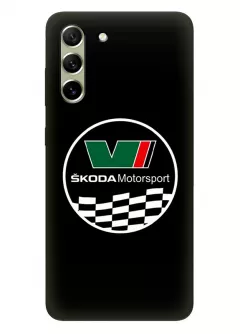 Гелекси С21 ФЕ чехол силиконовый - Skoda Шкода Motorsport круглый логотип вектор-арт с флагом финиша на черном фоне черный чехол