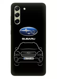 Гелекси С21 ФЕ чехол из силикона - Subaru Субару логотип и автомобиль машина Forester Outback XV Ascent Tribeca вектор-арт кроссовер внедорожник с номерным знаком на черном фоне черный чехол