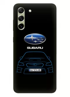 Гелекси С21 ФЕ чехол из силикона - Subaru Субару логотип и автомобиль машина синяя Impreza WRX вектор-арт купе седан с номерным знаком на черном фоне черный чехол