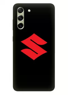 Чехол для Гелекси С21 ФЕ из силикона - Suzuki Сузукі красный логотип крупным планом вектор-арт на черном фоне черный чехол