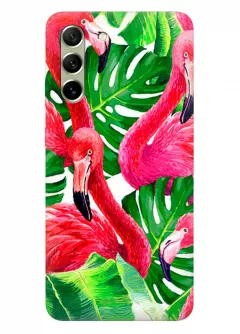 Samsung Galaxy S21 FE силиконовый чехол с картинкой - Розовые фламинго
