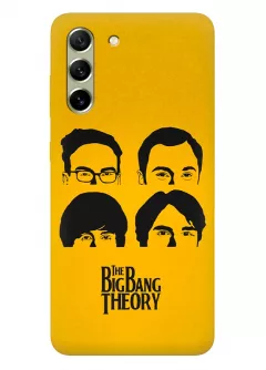 Samsung S21 FE чехол силиконовый - Теория Большого взрыва The Big Bang Theory название и голова Шелдона Леонарда Говарда Раджеша вектор-арт желтый чехол