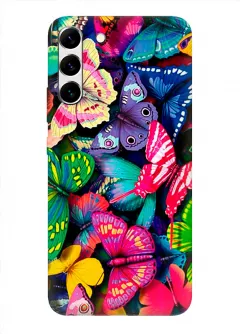 Samsung S22+ бампер силиконовый с яркими разноцветными бабочкаии