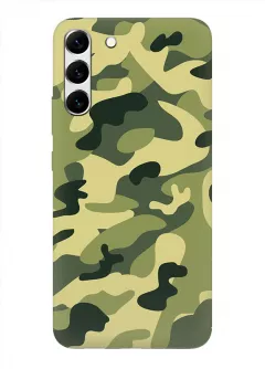 Военный чехол на Samsung S22+ из прочного силикона с хаки принтом - Зеленый камуфляж