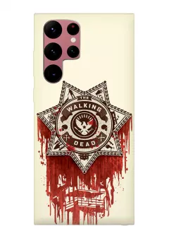 Чехол-накладка для Гелекси С22 Ультра из силикона - Ходячие мертвецы The Walking Dead логотип в виде значка шерифа в крови желтый чехол