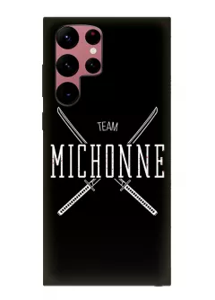 Чехол-накладка для Гелекси С22 Ультра из силикона - Ходячие мертвецы The Walking Dead White Michonne Team Logo черный чехол