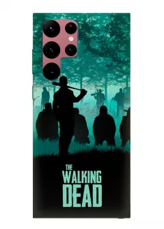 Чехол-накладка для Гелекси С22 Ультра из силикона - Ходячие мертвецы The Walking Dead бирюзово-черный постер с главными героями в окружении противников в лесу