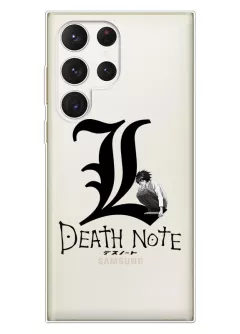 Samsung Galaxy S23 Ultra аниме чехол из прозрачного силикона - Death Note лого